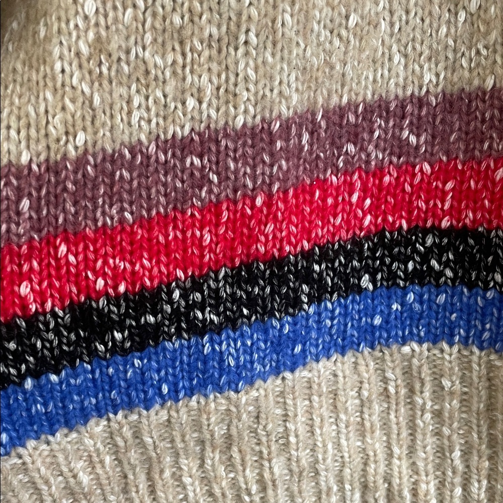 Treasure & Bond Multicolor Striped Boxy Cropped Camel Chunky Crewneck Sweater M - Picture 3 of 8
